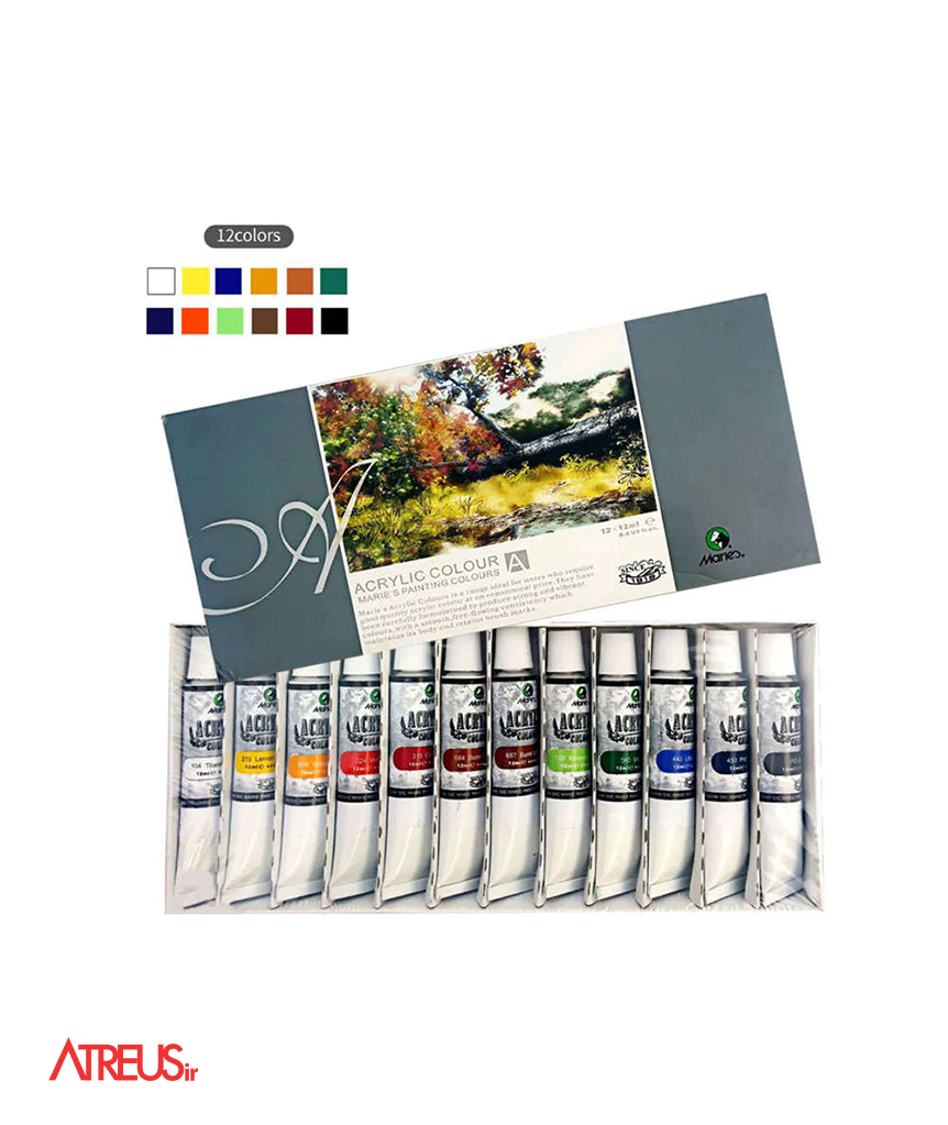اکریلیک 12رنگ ماریس maries acrylic
